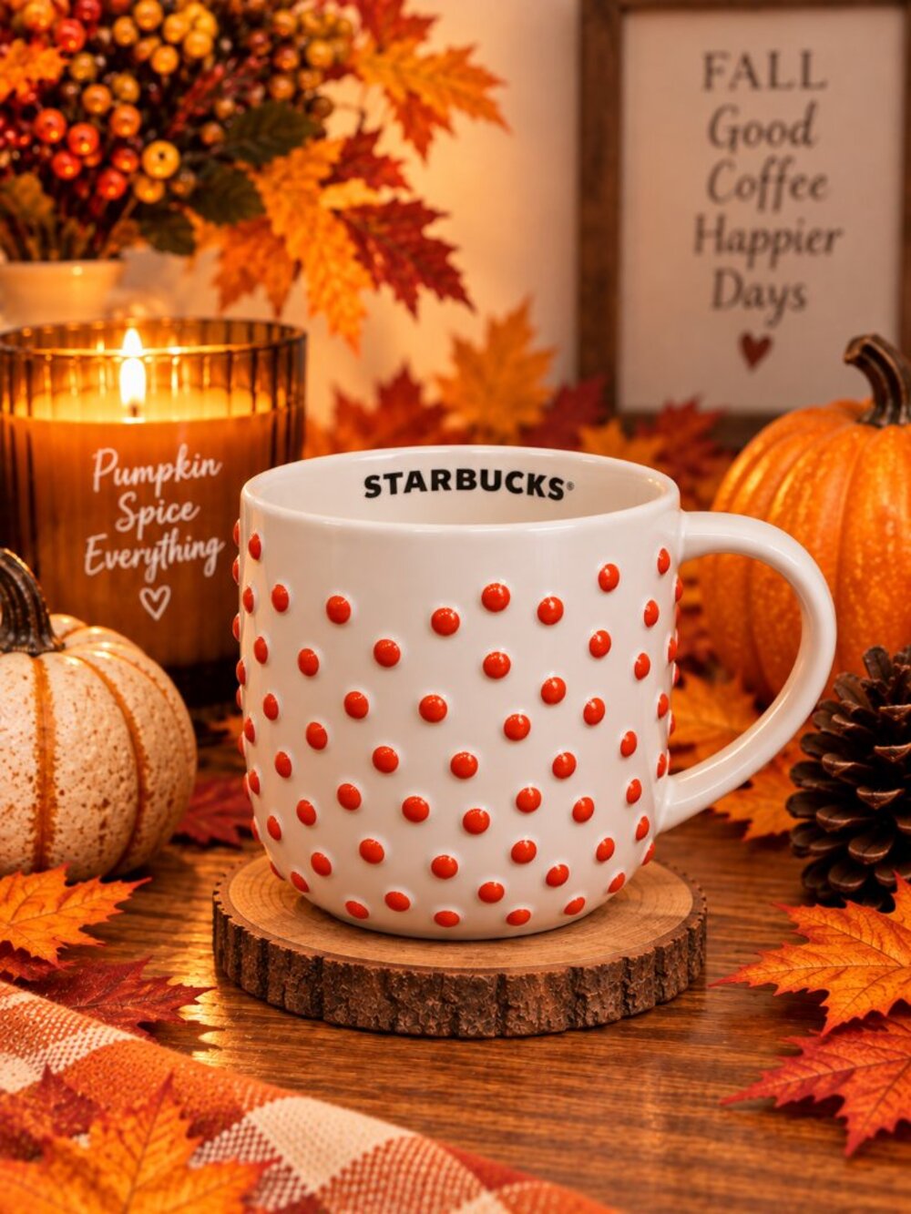 Starbucks Fall 2026 Pumpkin Dots Ceramic Mug 12oz PSL Gourd Cream Orange New NWT